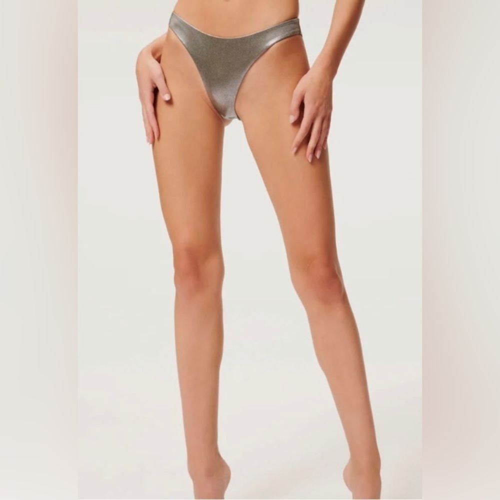 NWT Good American Metallic Better Bikini Reversible Bottom Stormy Foil001, XL